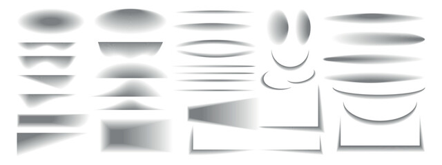 Set of transparent shadows. Realistic shadow effect of paper or packing box. Vector round and oval, square, rectangular shadows , shadow stripes on transparent background.