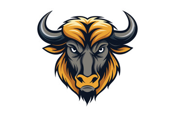 Stern wildebeest gazes forward with imposing horns and a distinctive orange and gray mane