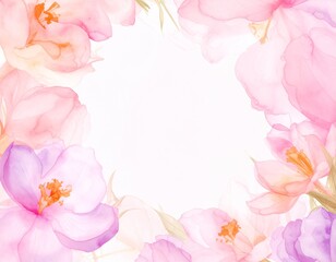 Fototapeta premium Abstract border frame of flowers painting with spring flowers Crocus background graphic resource