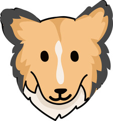 Rough collie face flat color cartoon dog face vector illustration