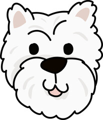 Westie smiling face flat color cartoon dog face vector illustration
