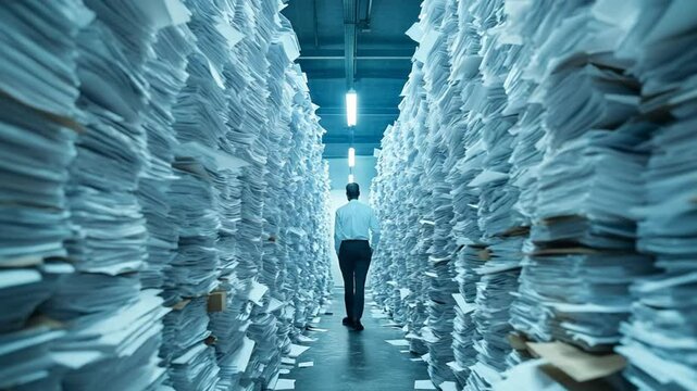 Navigating the Paper Mountain: An Abstract Representation of Overwhelming Bureaucracy