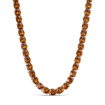 Elevate Special Occasions with Polished Topaz Tennis Necklace Featuring Open Prong Gem and Radiant Sparkle