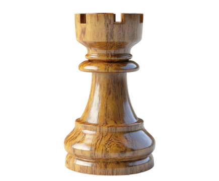 Strategic chess move with wooden rook piece on table game environment isolated on transparent background