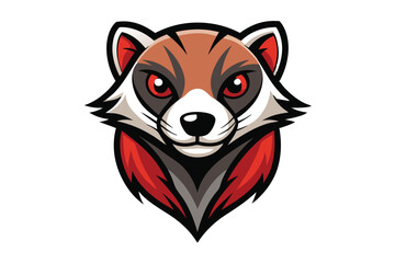 Frontfacing raccoon mascot features sharp details with bold red eyes and striking colors
