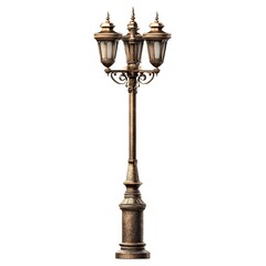 Naklejka premium Vintage matte antique brass 3D streetlamp with embossed metal details evokes nostalgic urban ambiance accents