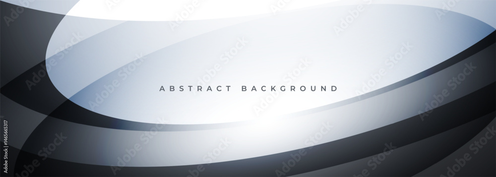 Wall mural white and black modern abstract wide banner background with circles and geometric curve shapes. vect