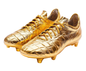 Golden soccer cleats showcase sports field product isolated on transparent background