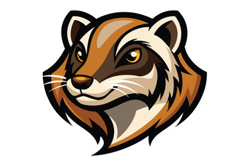 Focused brown cartoon honey badger head gazes forward with a confident, charming expression