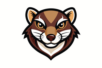 Distinctive mascot face of brown honey badger displays an iconic outlined head badge on white
