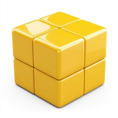 Fototapeta premium Geometric yellow cube composed of smaller squares.