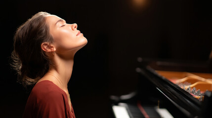 Emotional pianist in deep reflection during intense musical performance