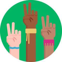 A hand raised with two fingers in a 