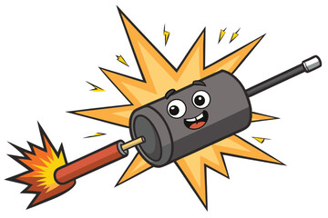 Energetic cartoon character with a battery and electric sparks illustrating a fun science concept in a colorful vector design