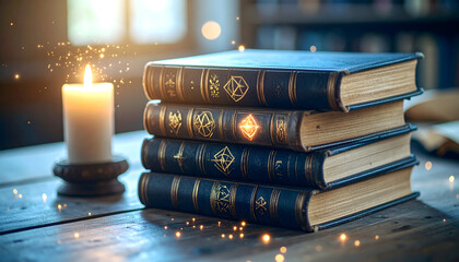 Enchanted Tomes on a Dusty Oak Table