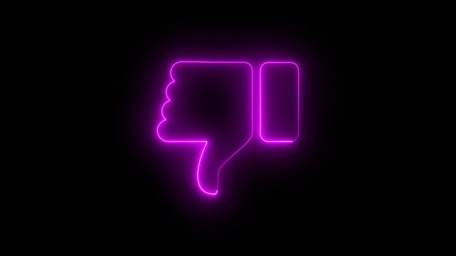 Neon Glowing Outline Like-dislike sign Animation. Social media feedback, negative attitude, worst choice. 