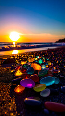 Obraz premium Stack of Pastel Sea Glass with Beach in Background