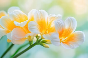 Fototapeta premium Delicate, yellow-edged flowers in soft focus.