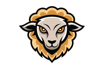 Fierce sheep mascot illustration shows a determined gaze with golden eyes on white