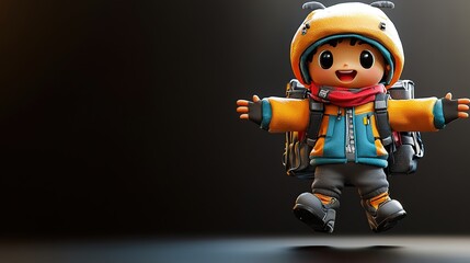 Obraz premium Joyful cartoon child in winter gear leaps