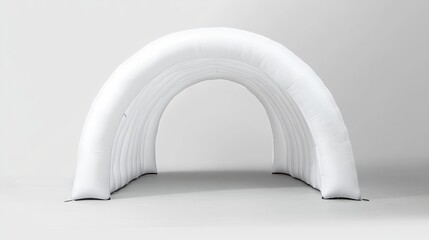 An inflatable white archway with a simple design, viewed from the front against a white background