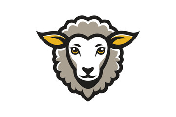 Illustration depicts a cute sheep head with black, white, and gray fluffy fur