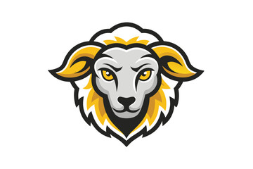 Intense sheep mascot gazes forward, featuring striking yellow eyes and distinctive fleece details