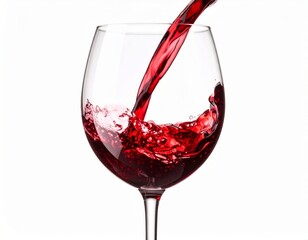 Red wine, pouring in a wine glass from the bottle over white background