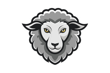 A stylized grey sheep head with bright yellow eyes stares intensely forward