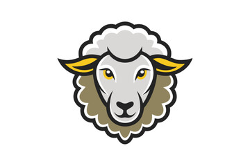 Cartoon sheep with yellow eyes and ears stares ahead, centered against white