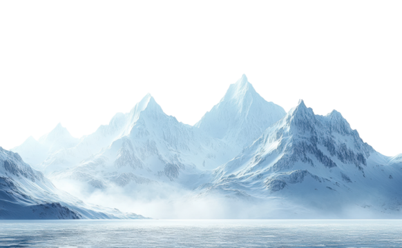 Exploring majestic snow-capped mountains icy lake digital serene view isolated on transparent background
