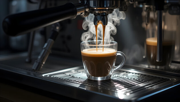 Brewing Coffee Close Up With Modern Coffee Machine - Powered by Adobe