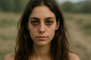 Young woman with prominent dark circles under eyes