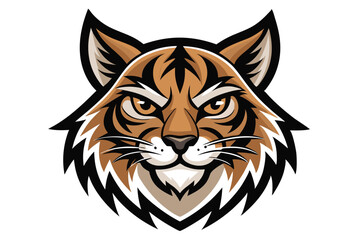 Focused wildcat head is shown with piercing eyes and stylized fur patterns in the design