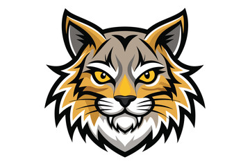 Fierce bobcat face shows golden eyes, pointy ears, and sharp teeth vividly rendered