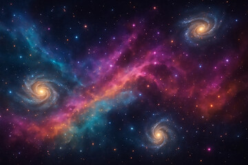 Colorful spiral galaxies and nebula in deep space