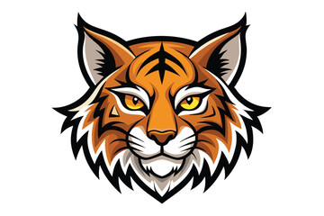 Bold bobcat head displays vivid orange fur patterns with striking yellow eyes