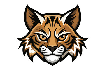 Fierce bobcat head showcases its distinctive markings and sharp gaze in a stylized vector