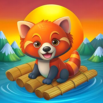 cute 3d red panda on bamboo