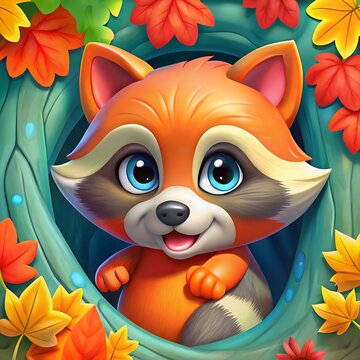 cute 3D orange raccoon