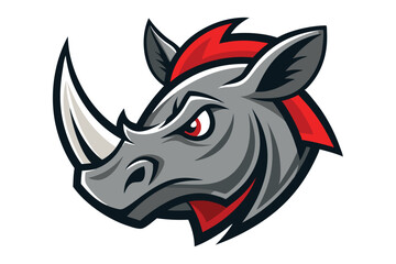 Angry rhino head with red highlights is ready to charge forward aggressively now