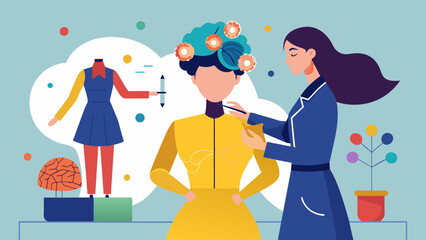 Fototapeta premium A fashion designer creates a collection inspired by data visualizations of the human brain exploring the intersection of art and science.. Vector illustration
