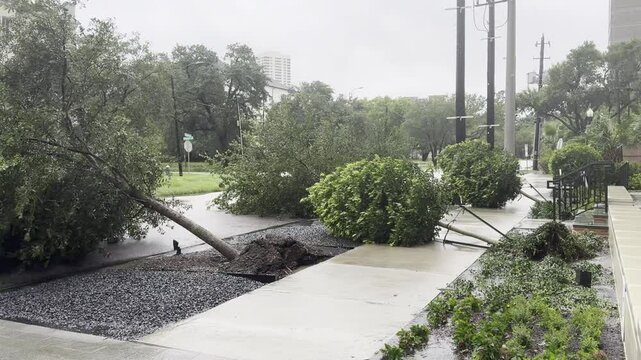 Uprooted trees after Hurricane Beryl in Houston, Texas