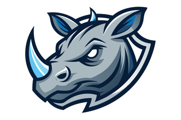Cartoon rhino's detailed head with blue accents looks fierce and ready for anything