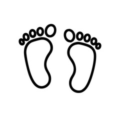 Baby footprints outline in black, icon, vector