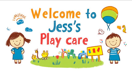 logo with text textWelcome to Jesss Playcare for a day care for children no background white background
