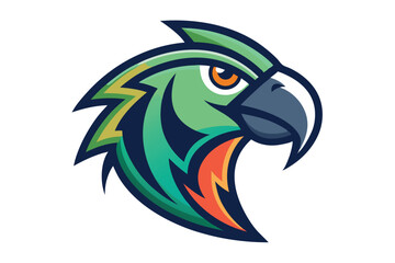 Artistic parrot head displays vibrant green hues, alongside touches of orange and yellow