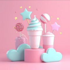 3d illustration of candy and beverages stock photo pastel colors