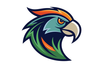 Colorful stylized parrot head presents a striking profile with bold line work and bright colors