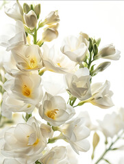 Obraz premium frontal shot of fresh white freesia flowers around the frame blooming light accentuates white background